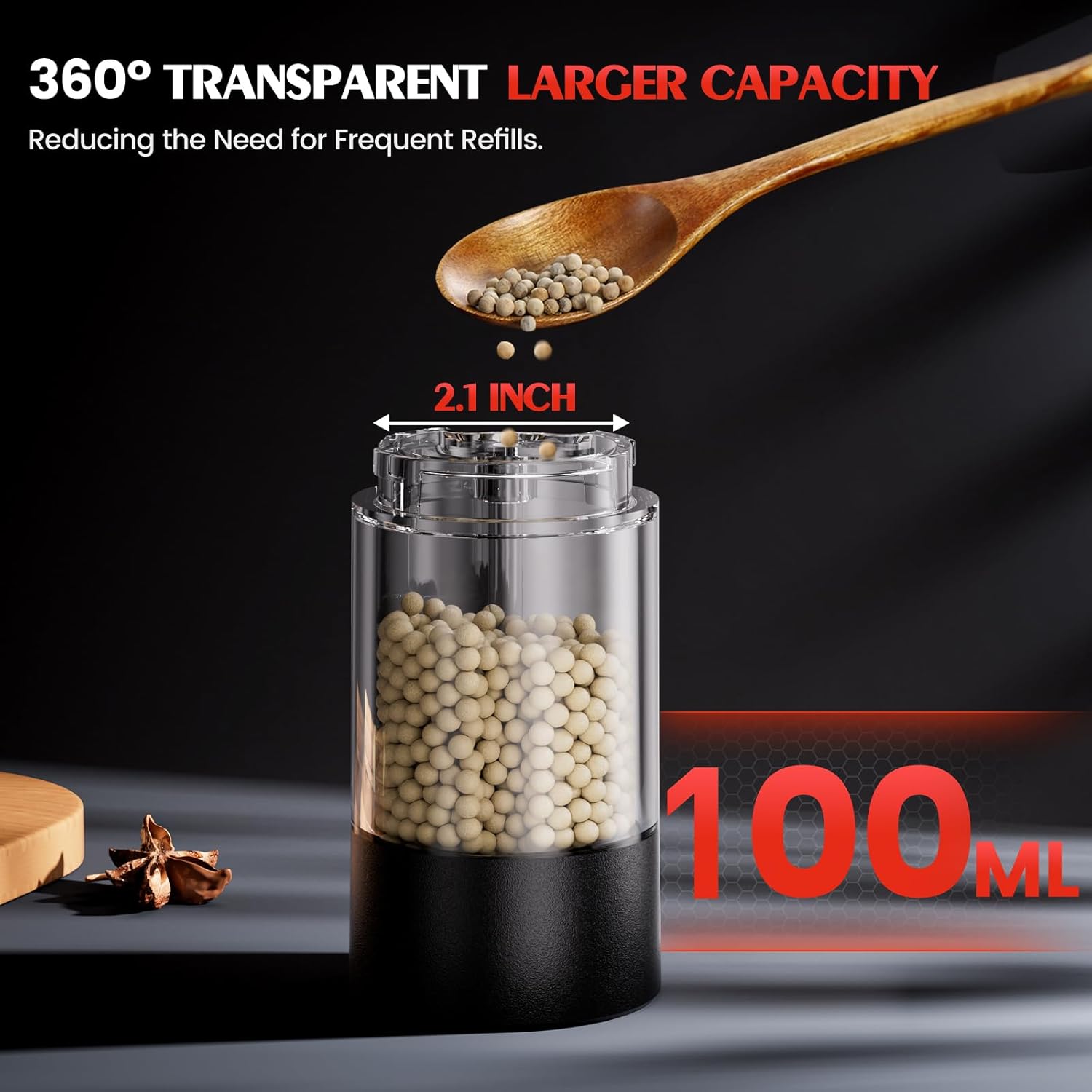 Electric Salt and Pepper Grinder Set Automatic Battery Pepper Mill Shakers Adjustable Coarseness Upgraded Larger Capacity with Led Home and Kitchen Appliances Birthday Gifts for Women Mom - Image 5