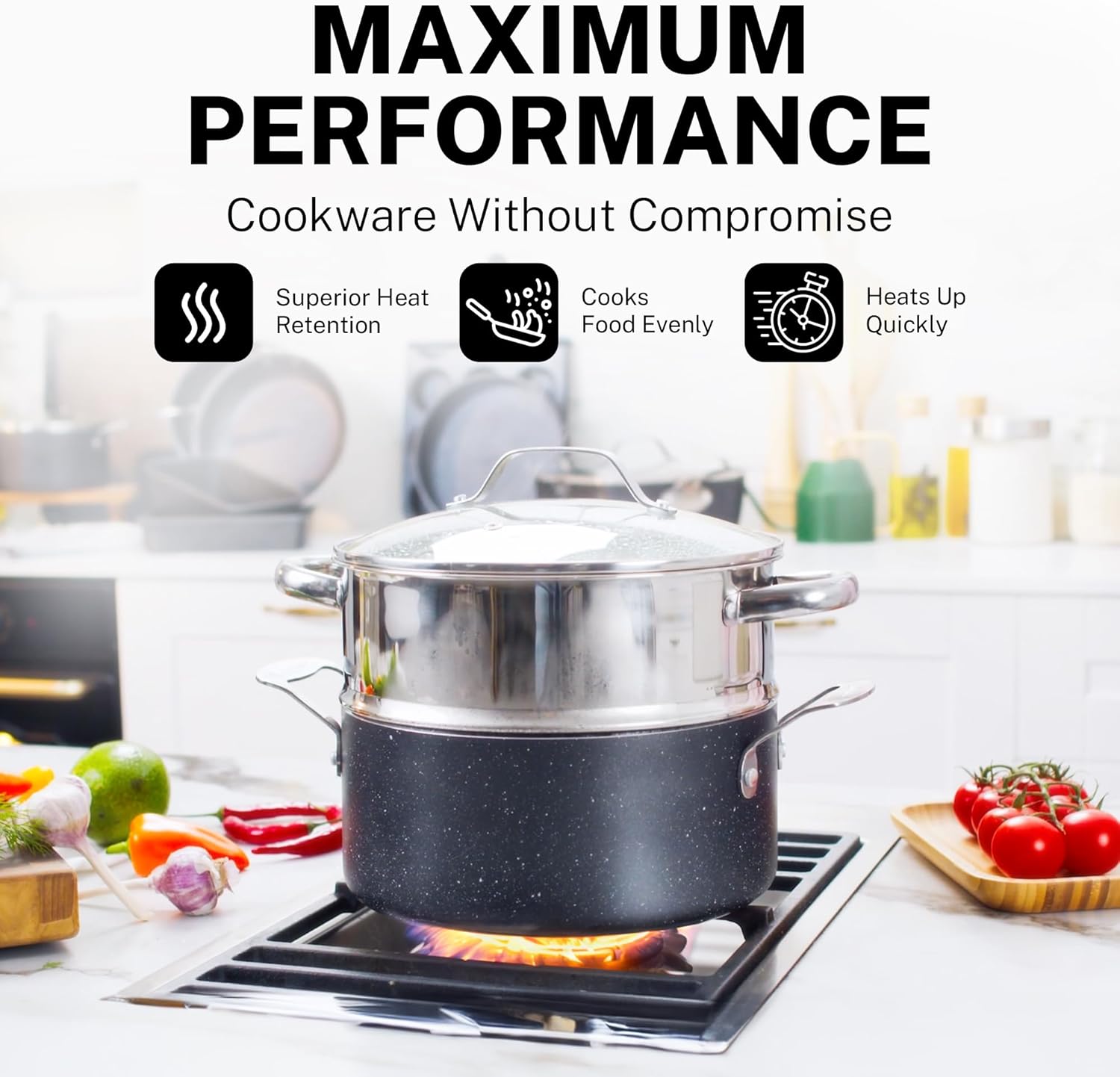 GRANITESTONE 20 Pc Complete Pots and Pans Set Non Stick Cookware Set with Saute Pan, Bakeware, Steamer, Cooking Utensils, Made Without PFOA PFOS, Oven and Dishwasher Safe - Image 4