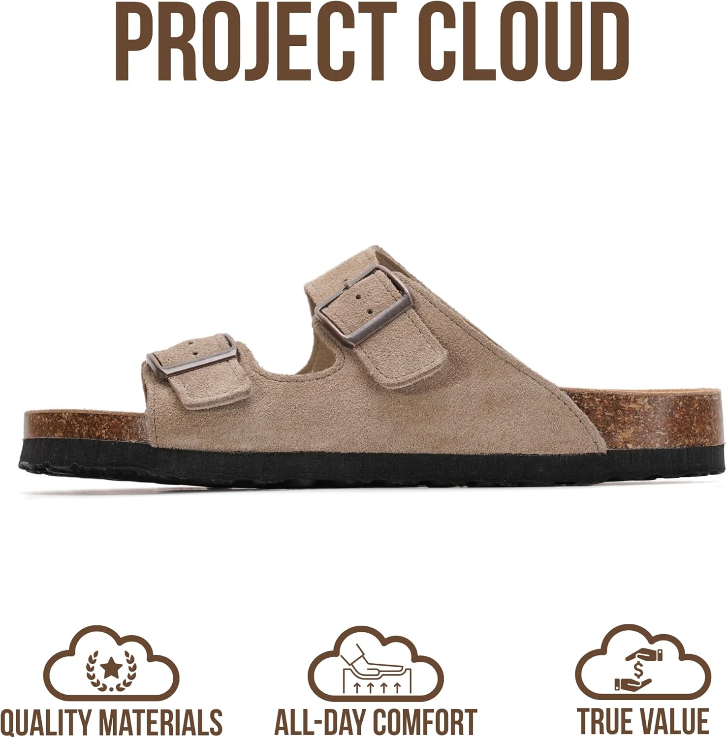 Project Cloud 100% Genuine Leather Flat Sandals For Women 2026 Cork Footbed Womens Sandals with Memory Foam and arch support Vacation Essentials Slides for Women Footwear (Venita) - Image 3