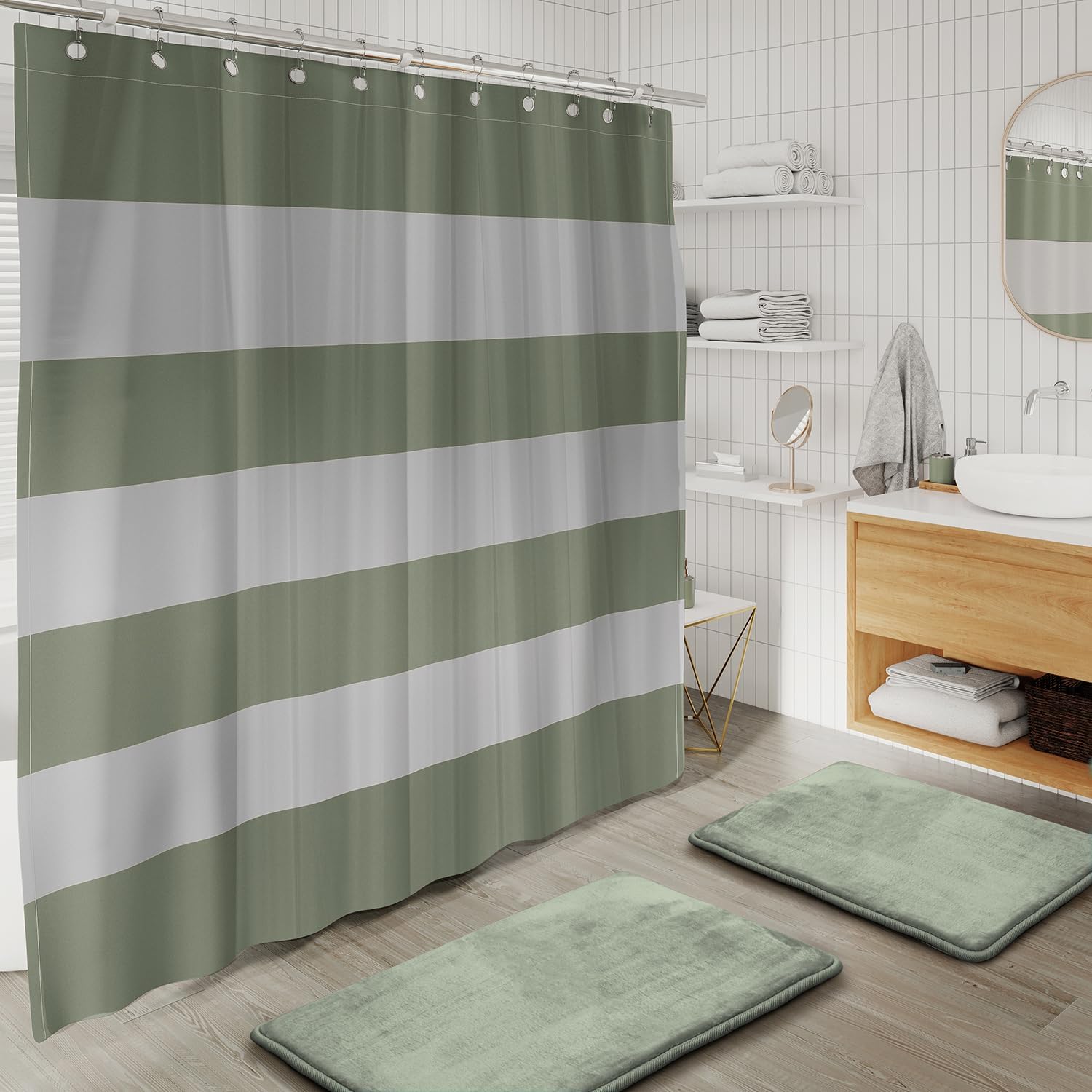 Clara Clark Bathroom Set - Sage Green Bathroom Accessories Set, 20PC Bathroom Accessory Set, Shower Curtain Set with Liner, Toothbrush Holder, Soap Dispenser, Soap Dish, and Toilet Brush Holder - Image 6