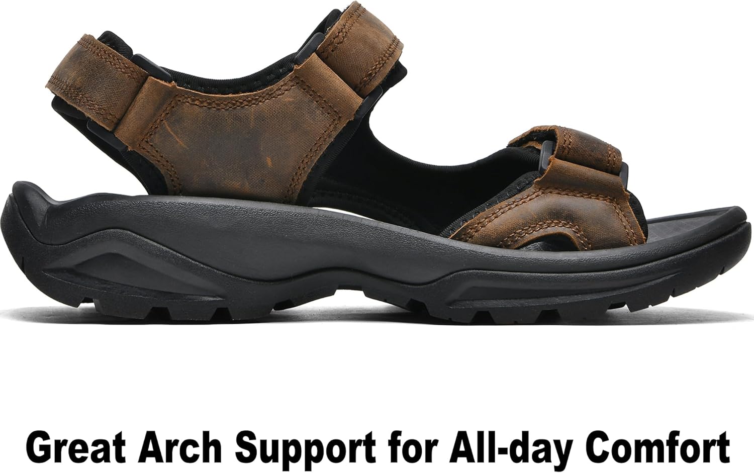 Men's Leather Athletic Sandals Hiking Shoes EVA Cushion Foam Midsole With Arch support Rugged Durabrasion Rubber Outsole - Image 4