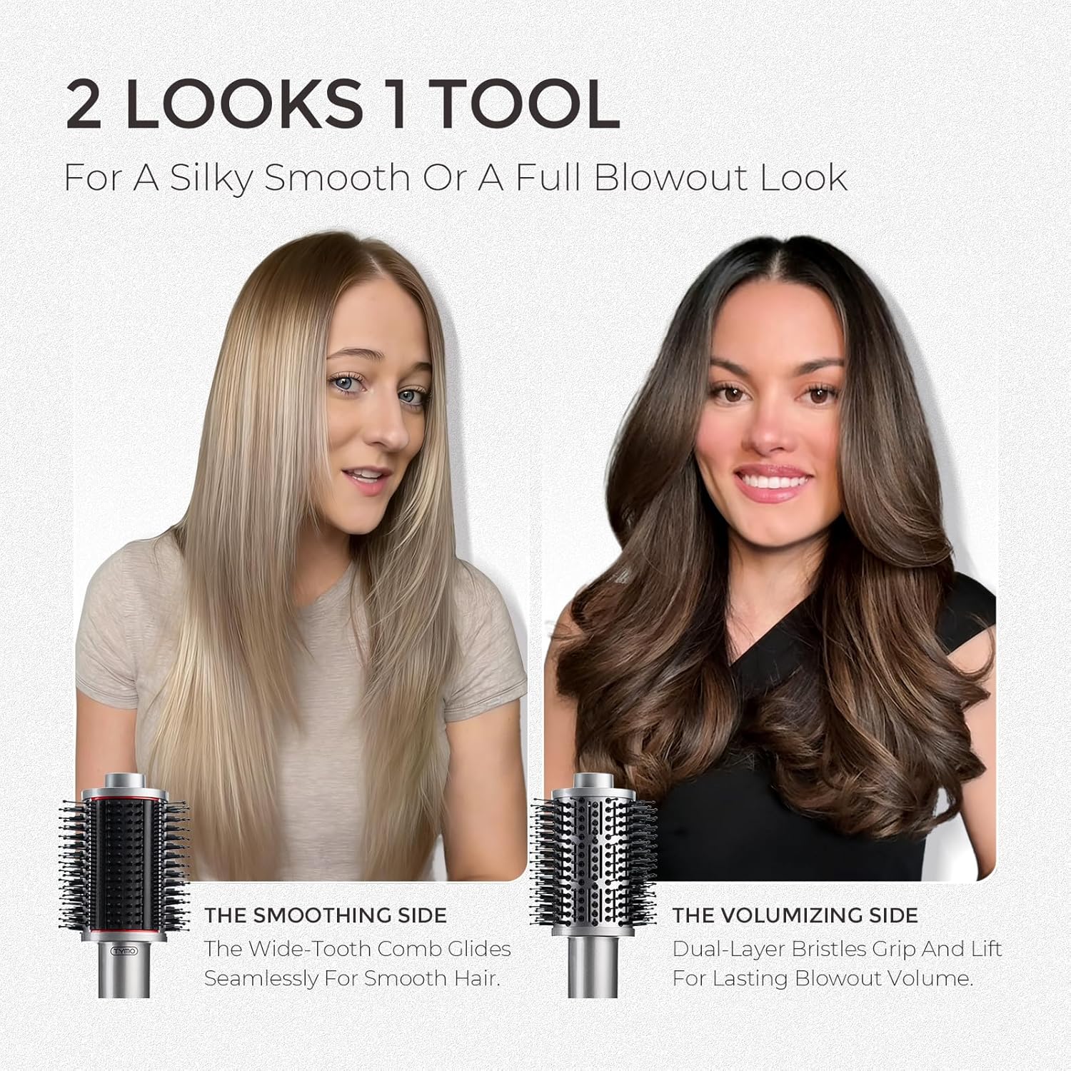 TYMO 4.0 Hair Blow Dryer Brush - Lightweight 3X Faster Drying 5-in-1 Ionic Blowout Hair Dryer Brush Adds Shine, Volume & Fullness for Smooth, Anti-Frizz Straight, Curl & Blowout Styles, Metal Grey - Image 4