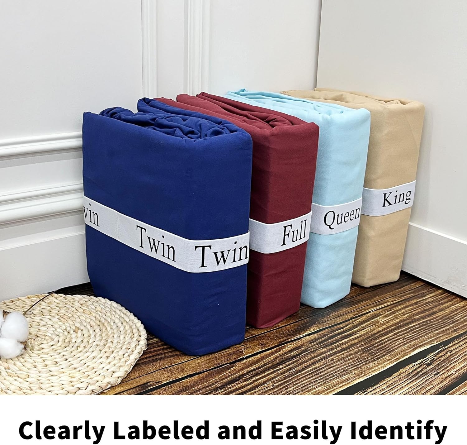4 Pcs Bed Sheet Organizer Bands – Full Sheet Bands for Organizing, Elastic Bedding Band Labels for Organizing Bed Sheets, Full - Image 5