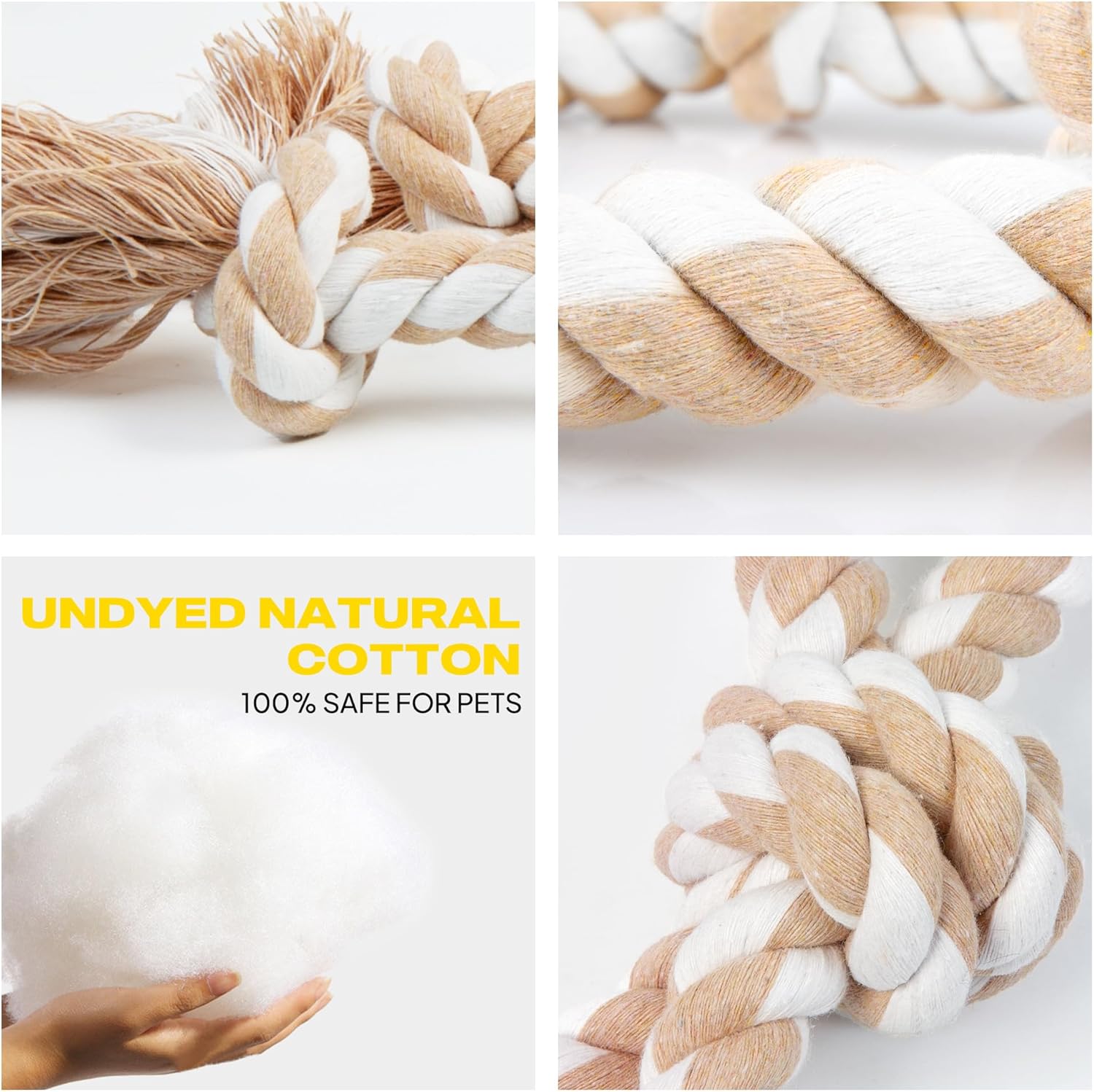 Fida Heavy Duty Dog Rope Toys for Aggressive Chewers 4pcs Pack – Natural Cotton Dog Chew Toys for Large Dogs, Tug-of-War & Fetch Rope Ball/Ring/Knot/Twist to Keep Them Busy - Image 2