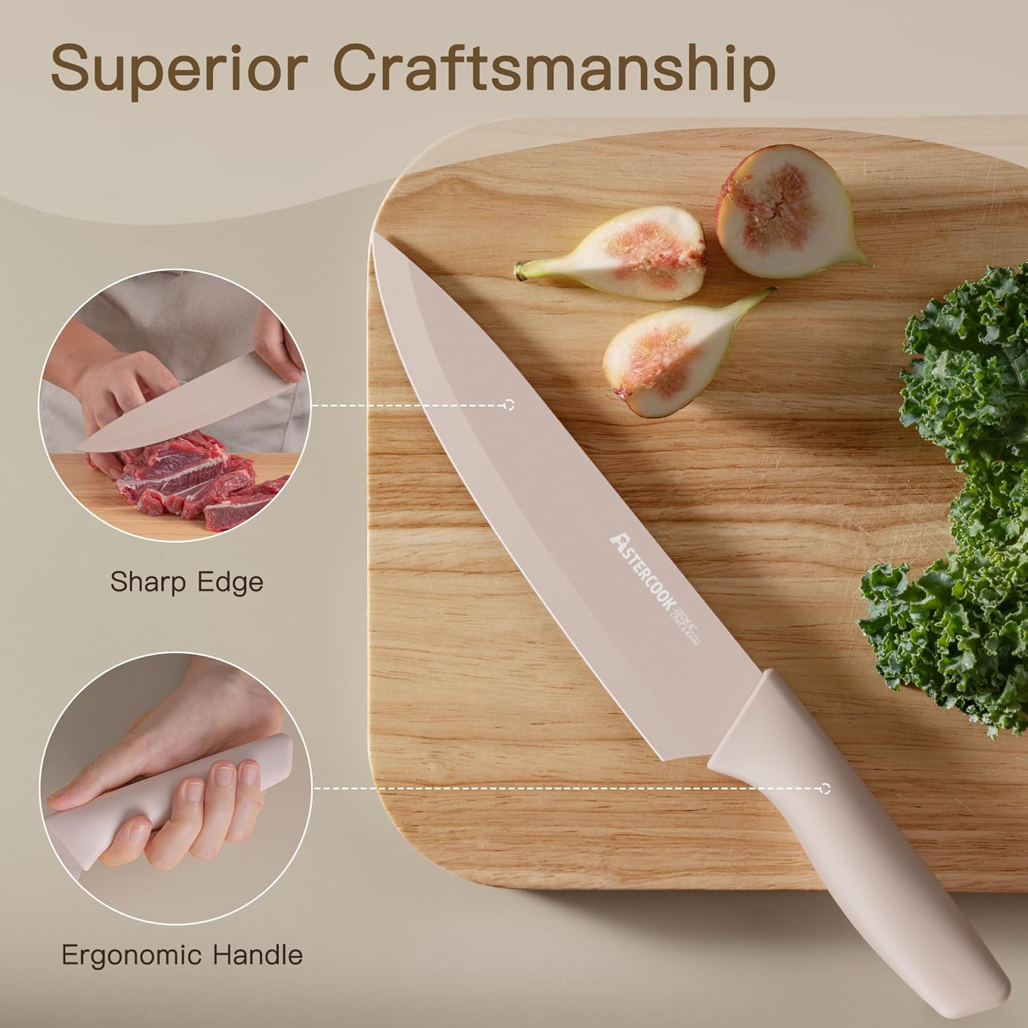 Astercook Knife Set, 13 Pieces Kitchen Knives Set with Healthy Anti-Rust Coating, Dishwasher Safe, Stainless Steel Chef Knife Sets with 6 Blade Guards, Perfect Holiday Gifts for Kitchen - Image 9
