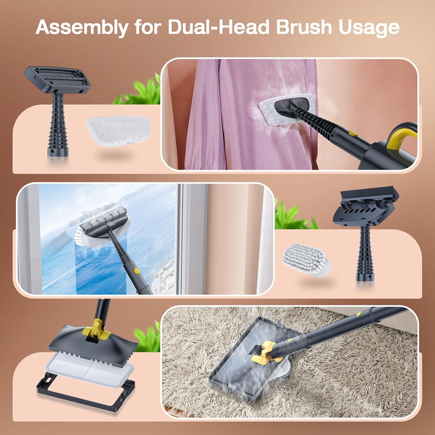 Steam Mop with Detachable Handheld Steam Cleaner, 10-in-1 Multi Accessories, Quick 10s Heat, 350ml and 2-Level Steamer for Cleaning Floor, Carpet, BBQ Grill, Tile, and Grout, Gray - Image 7