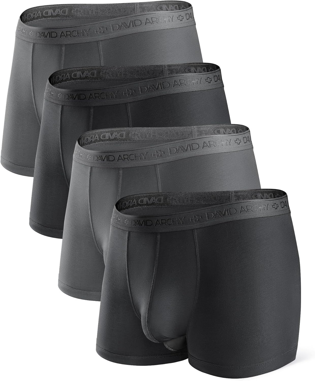 DAVID ARCHY Men's Modal Underwear Boxer Briefs & Trunks, Breathable Soft Anti-Chafe Comfort, Dual Pouch Support, 3 or 4 Pack