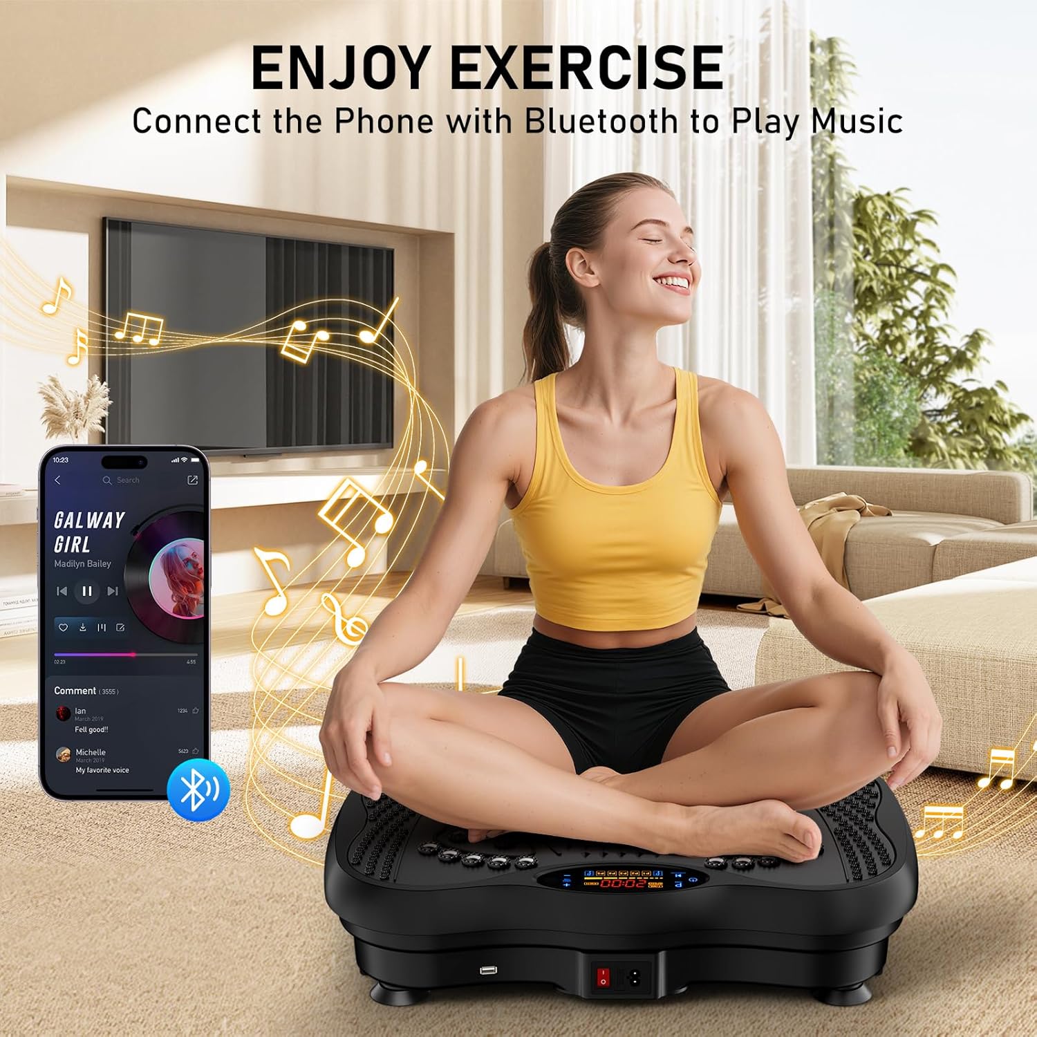 Vibration Plate Exercise Machine, 130 Levels Full Body Workout Vibrating Plate for Lymphatic Drainage Weight Loss, 450 Lbs Capacity Shake Platform with Resistance Bands Bluetooth for Women Men - Image 4
