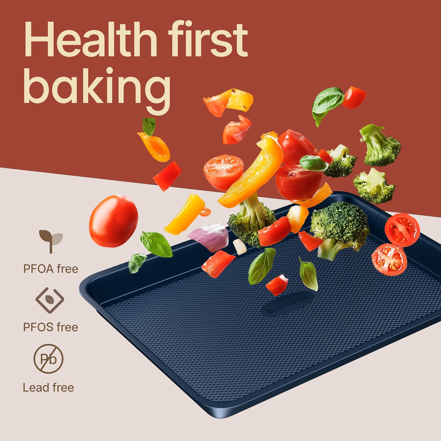 Diamond Bottom Cookie Sheet Set of 2, Nonstick Blue Carbon Steel Baking Pans for Crisp Baking, Space-Saving Stackable Trays, PFOA, PFOS, PTFE Free, Oven Safe Up to 450°F, Small & Medium Pans - Image 7