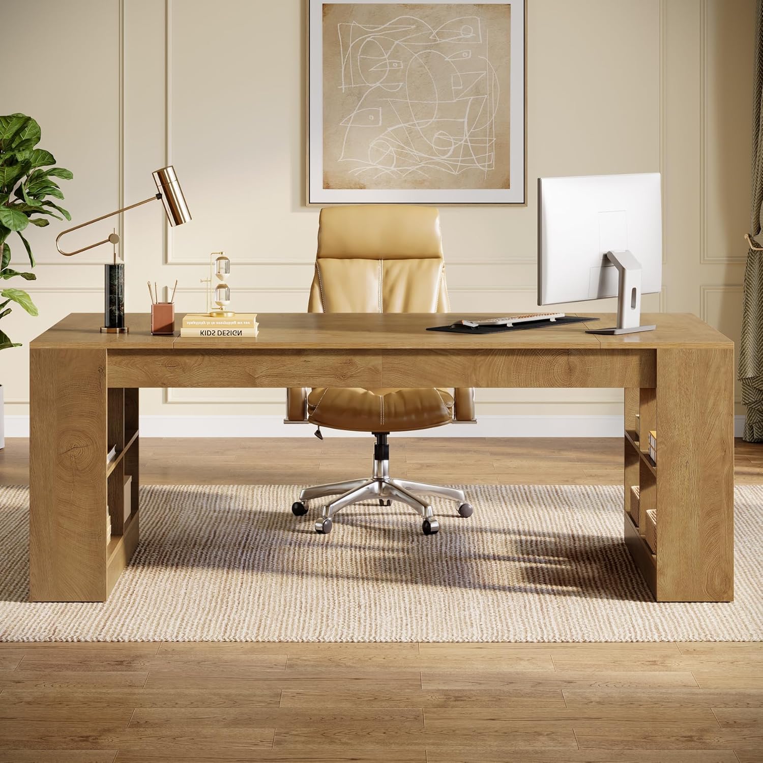 Tribesigns 70.9-Inch Executive Desk with Storage, Large Office Computer Desk with Shelves, Modern Wood Writing Table Business Furniture Workstation for Home Office, Rustic Brown - Image 3