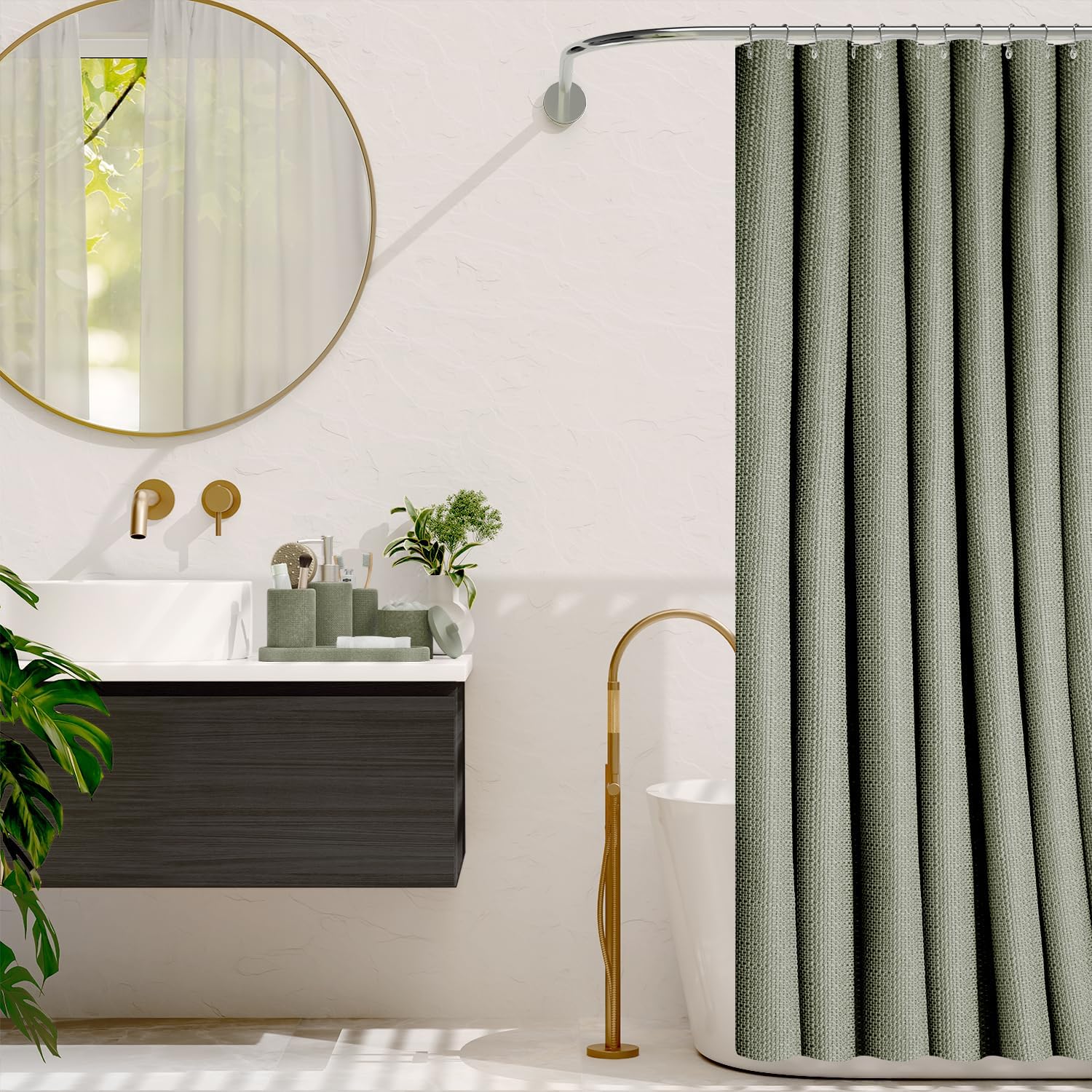Clara Clark Sage Green Bathroom Set - Bathroom Accessories Set, 19PC Bathroom Accessory Set, Bathroom Sets with Shower Curtain Set, Soap Dispenser & Toothbrush Holder - Image 7