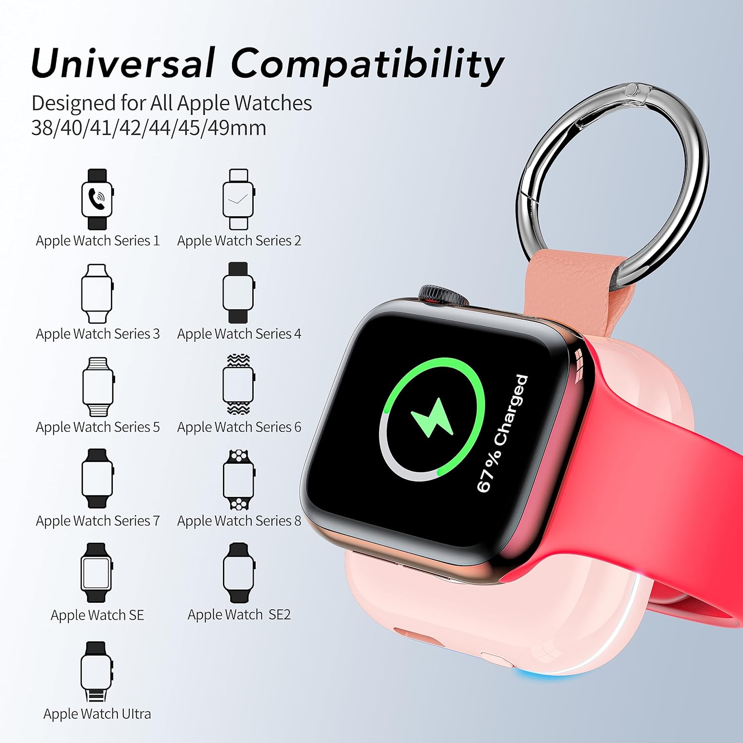 HUOTO Portable Wireless Charger for Apple Watch Accessories,for Apple Watch Series 11/10/9/8/UItra 2/UItra/7/6/5/4/3/2/SE,Compact Magnetic iWatch Charger 1200mAh Power Bank Keychain Travel Style Gift - Image 5