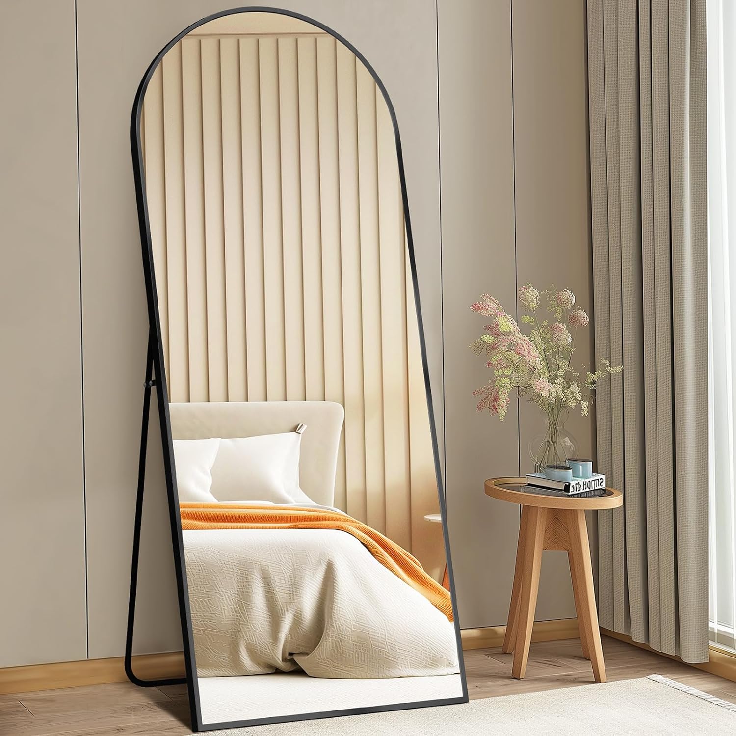 DUMOS Arched Full Length Mirror with Stand 64"x21" Floor Standing Aluminum Frame for Bedroom Body Hanging Leaning Modern Simple Home Decor Shatter-proorf Nano Glass Wall Living Room Cloakroom Black - Image 6