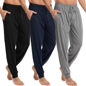 3 Pack Mens Pajama Pants Cotton Jogger Pjs Comfy Lightweight Lounge Sleep Pants for Men with Pockets & Drawstring