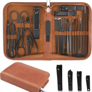 MINKINH Manicure Set Professional Nail Clipper Kit-26 Pieces Stainless Steel Manicure Kit,Nail Care Tools with Luxurious Travel Case (Brown)