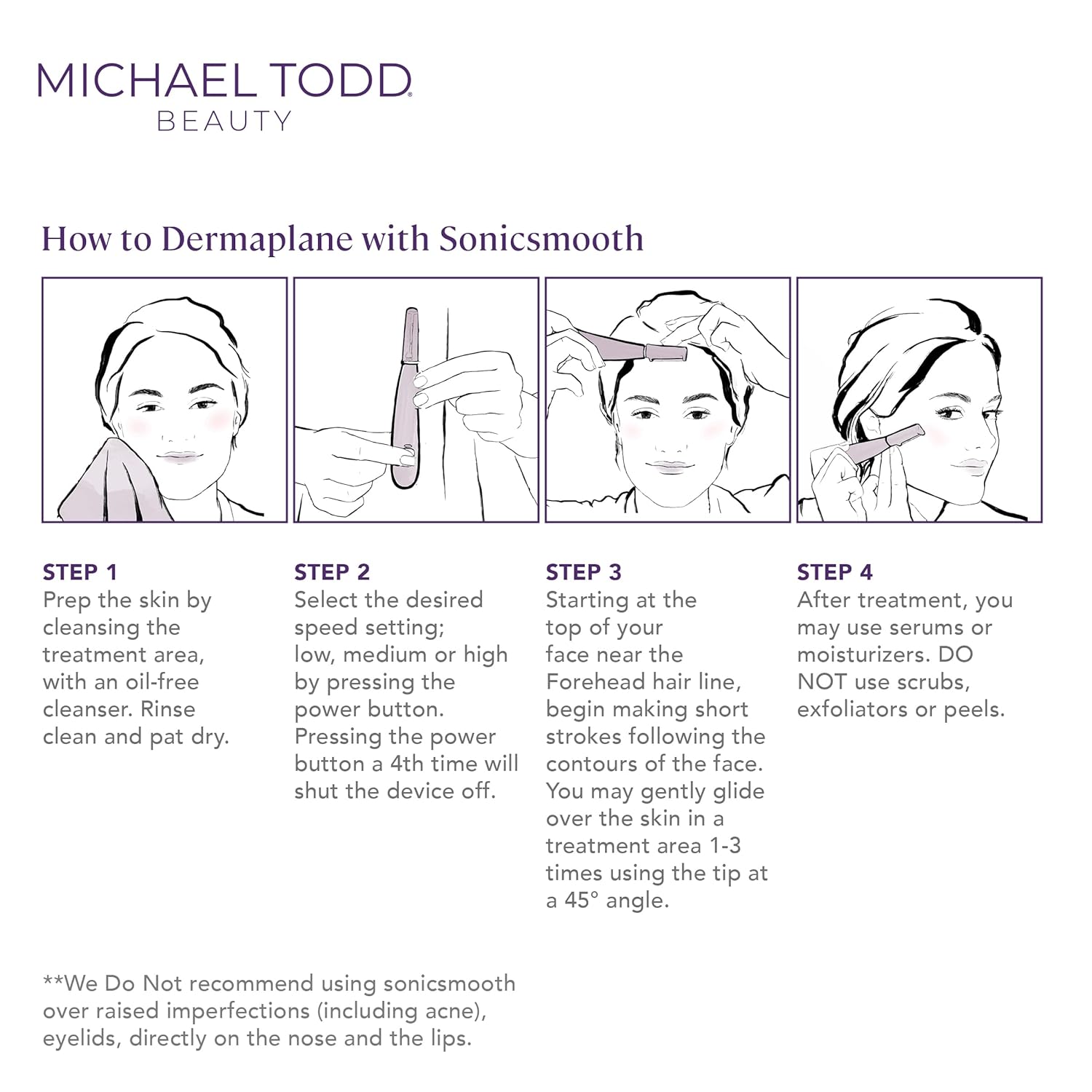 Michael Todd Beauty Sonicsmooth Dermaplane Razor for Women Face + Eyebrow trimmer Dermaplaning System - Peach Fuzz Remover - 8 Weeks of Dermaplaning Blades - Image 9