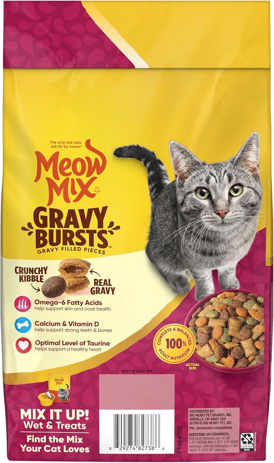 Meow Mix Gravy Bursts, Savory Chicken Flavor Mix, Gravy Filled Dry Cat Food, 3 lb. Bag - Image 9