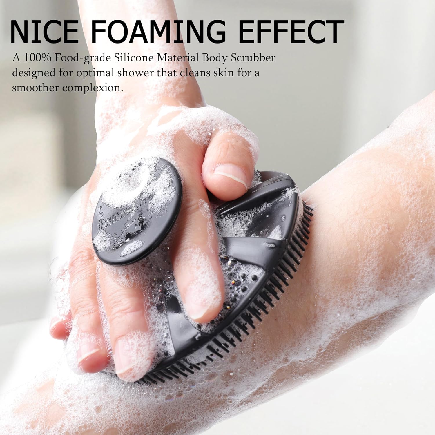 INNERNEED Food-Grade Soft Silicone Body Scrubber Shower Brush Handheld Cleansing Skin Brush, Gentle Exfoliating and Lather Well (Black) - Image 2