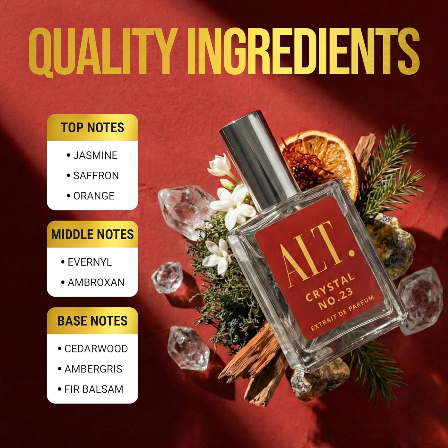 ALT. FRAGRANCES Crystal No. 23 – Inspired by Baccarat Rouge 540, Unisex Perfume, Extrait de Parfum, Long Lasting Perfume for Men & Women with Jasmine, Amberwood & Cedar Notes, 60ml - Image 3