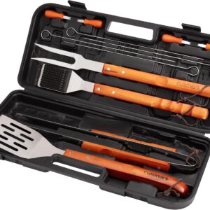 Cuisinart 13-Piece Wooden Handle Grill Tools Set, Grill Utensils Set BBQ Accessories, Durable Stainless Steel Spatula, Tongs, Cleaning Brush & More, Compact Case, Grilling Gifts for Men, CGS-W13