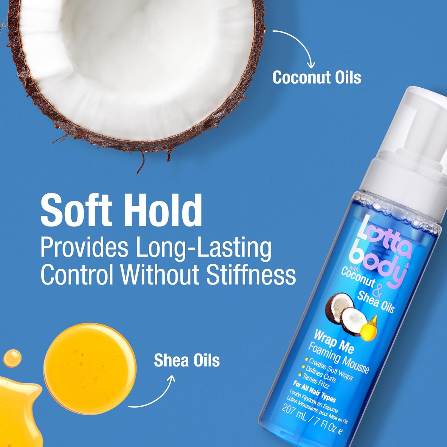 Lottabody Wrap Me Foaming Mousse with Coconut & Shea Oils, Lightweight Moisture-Rich Curl-Defining & Frizz-Control Styling Mousse for Natural Curly, Coily & Relaxed Hair, 7 oz - Image 4