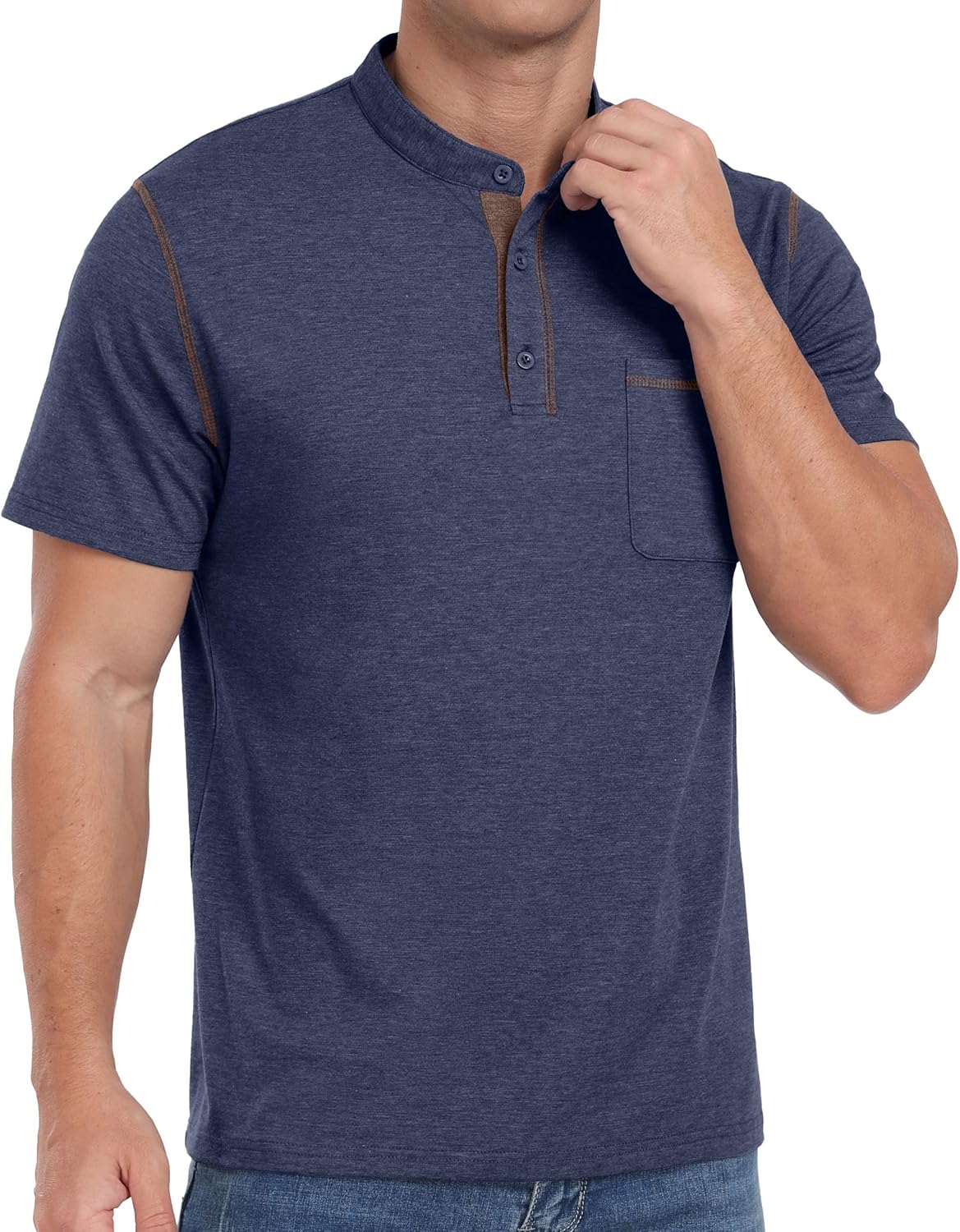 Sailwind Mens Henley Shirts Short Sleeve Summer Casual Classic Cotton T Shirts Pocket Button Shirt - Image 3