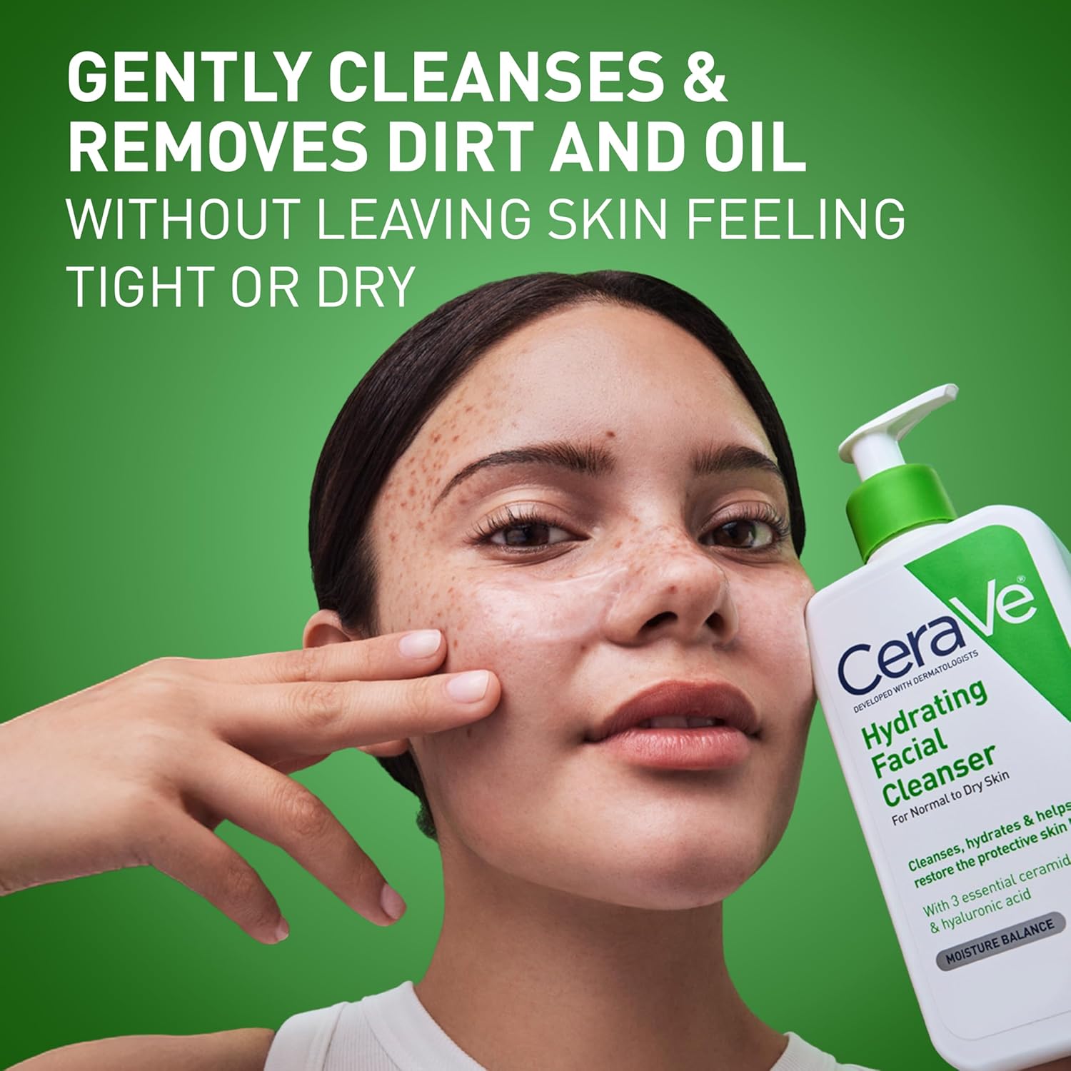 CeraVe Hydrating Facial Cleanser, Moisturizing Face Wash For Dry Skin, Hyaluronic Acid + Ceramides + Glycerin, Hydrating Cleanser For Normal To Dry Skin, National Eczema Association Certified - Image 2