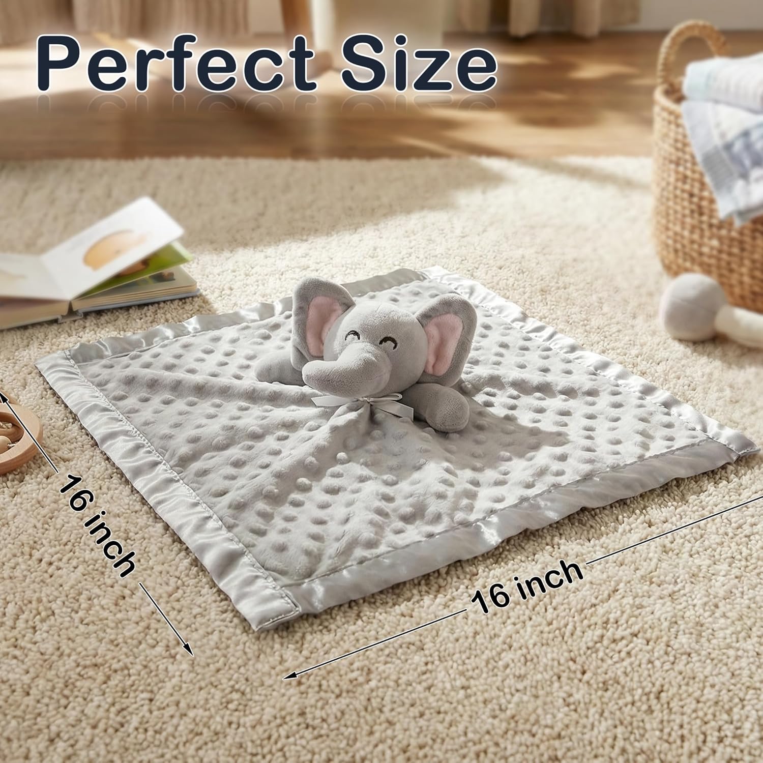 Pro Goleem Elephant Security Blanket, Soft Lovey Unisex Lovie Baby Gifts for Boys and Girls Snuggle Toy Stuffed Animal Newborn Essentials and Items Grey 16 Inch - Image 8