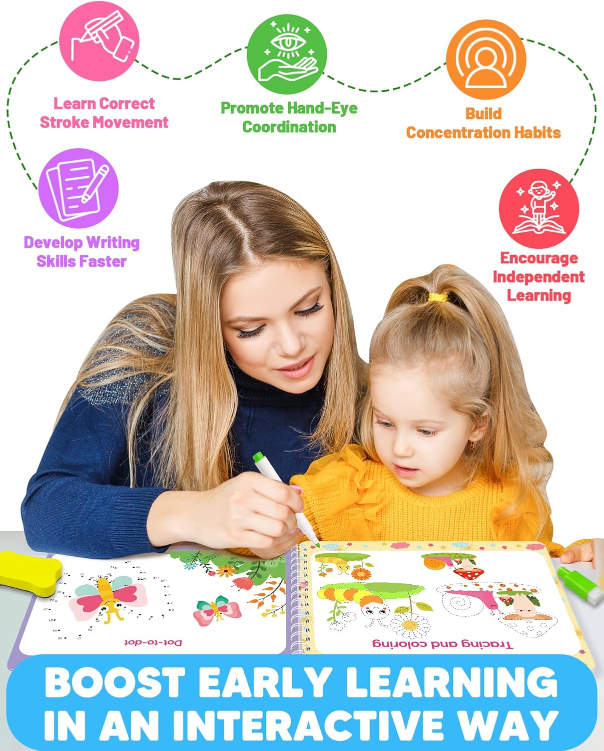 Preschool Learning Activities Kindergarten Workbooks, Toddler Busy Book Handwriting Practice, Coloring Tracing Activity Book for Kids 3-5, Montessori Educational Toys for 3 4 5 Year Old Boy Girl Gifts - Image 4
