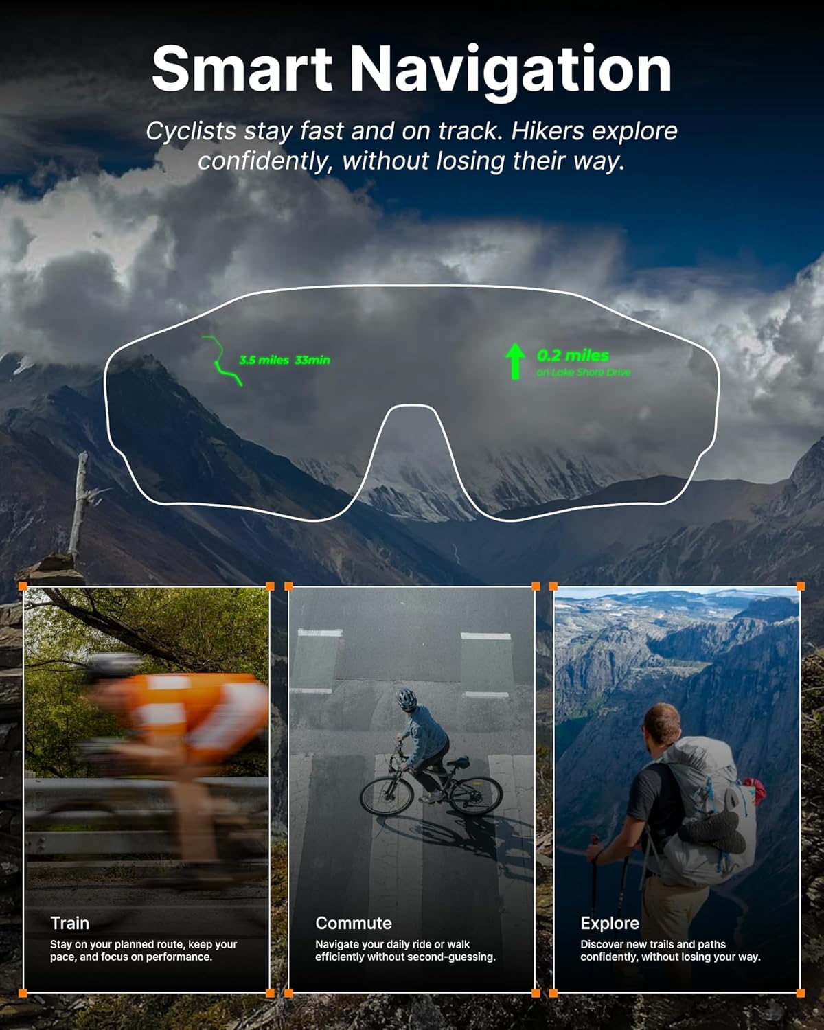 HUD Display Sports Glasses, for Cycling and Hiking, Smart AI/AR Sports Sunglasses, Real-Time Display, Smart Navigation, Proactive AI Alerts, Monitor Heart Rate, Speed - Image 5