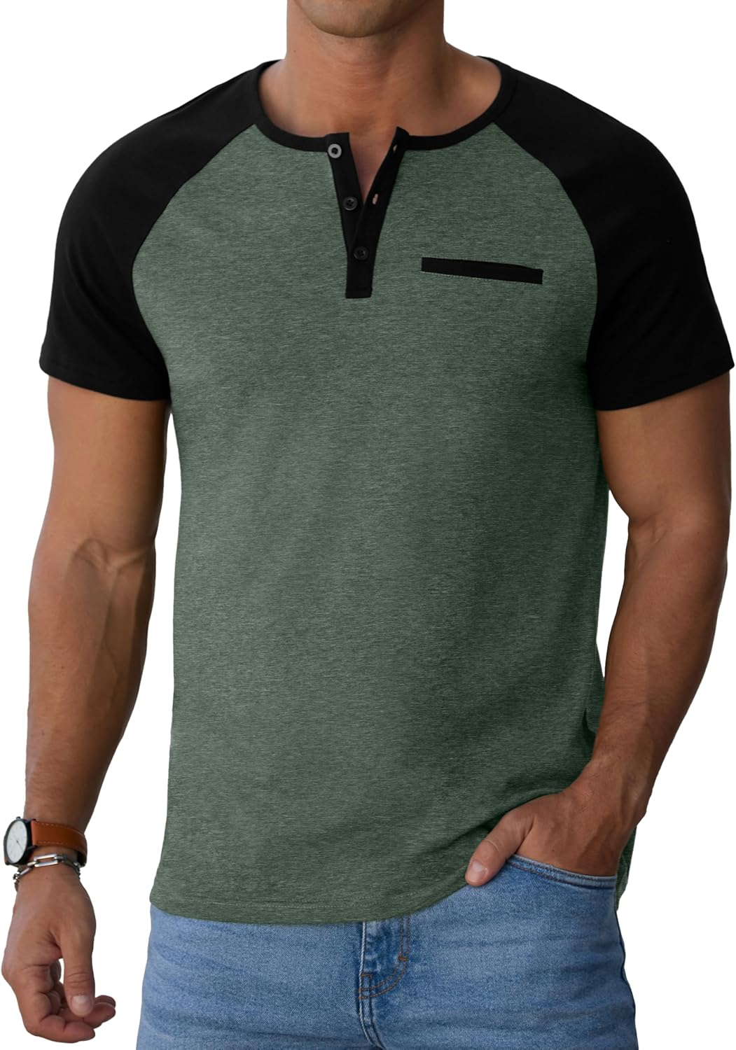 Sailwind Men's Cotton Henley Short Sleeve Casual T-Shirts with Pocket - Image 2
