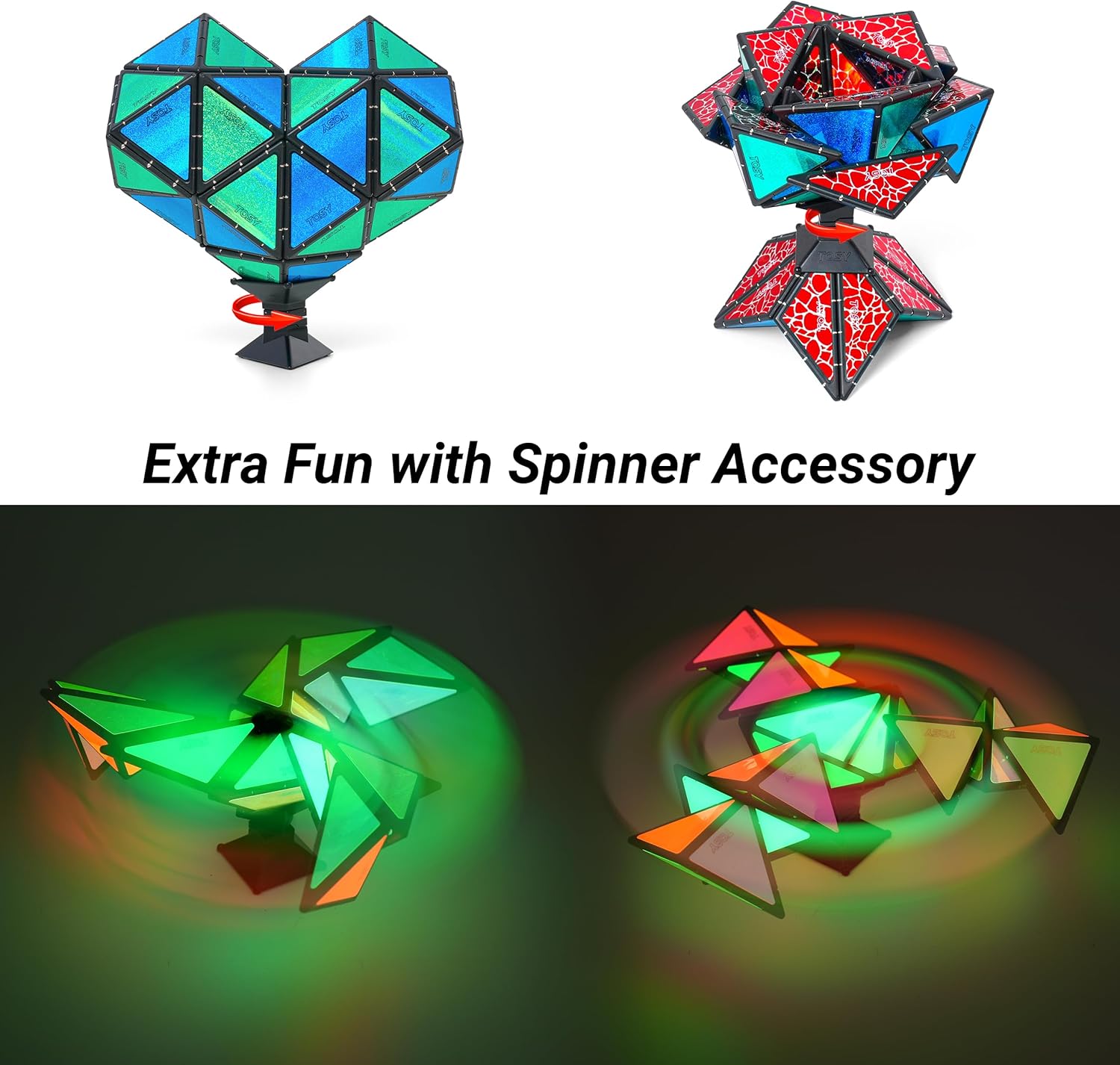 TOSY Magnet Pyramid Stone - 1 Cube Transforms into 1 Billion Shapes (Bunny, Egg Basket, Flowers, Heart), Easter Birthday Gift, 12 pcs, 243 Magnets, Holographic Design, Puzzle/STEM Toy - Image 7