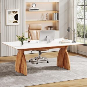 Tribesigns 63-Inch Executive Desk, Large Office Computer Desk with Heavy Duty Legs, Simple Laptop Desk Study Writing Table Business Furniture for Home Office (White and Brown)