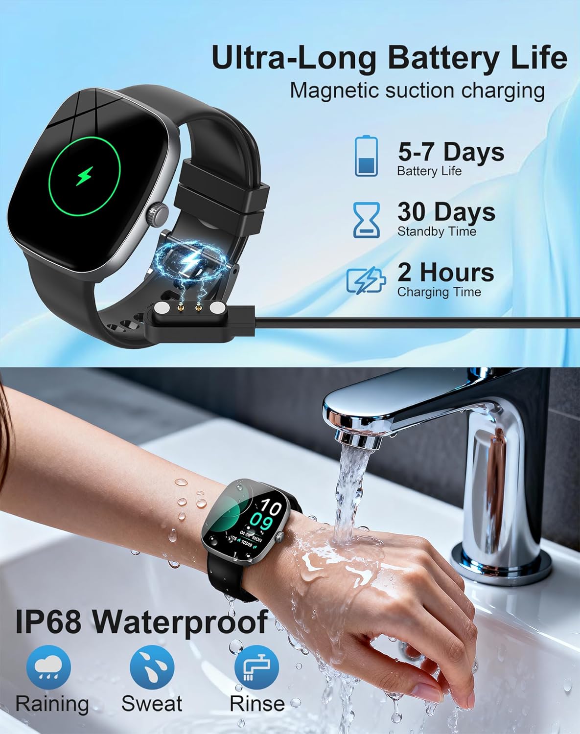 Smart Watch for Women Men, 1.85" HD Fitness Watch with 120 Sports Modes, 5.3 Bluetooth Call, 250+ Custom Dials, Heart Rate/Sleep Monitor Fitness Tracker, IP68 Waterproof Smartwatch for Android iOS - Image 7