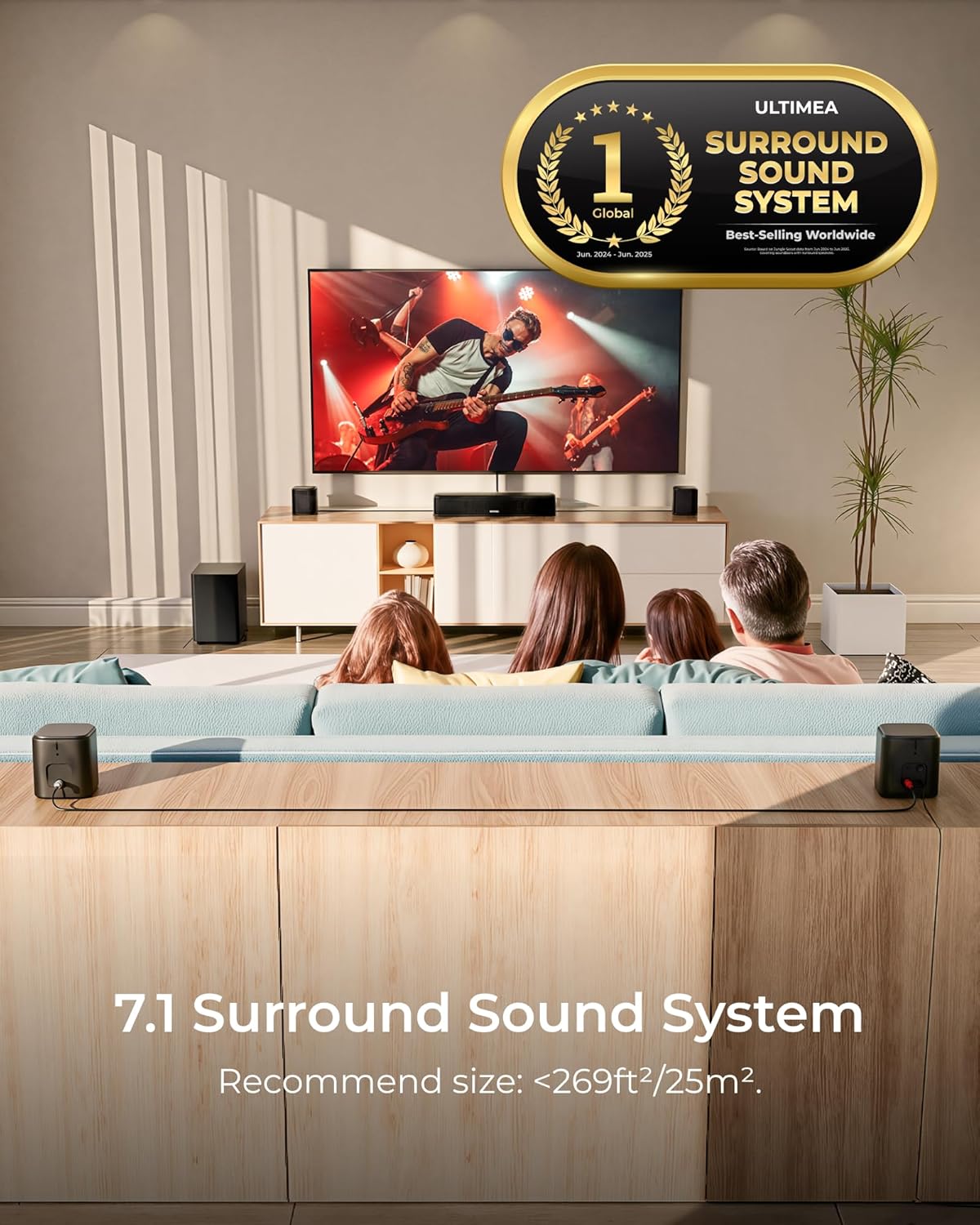 ULTIMEA 7.1ch Surround Sound Bar for Smart TV, with 4 Surround Speakers, Peak Power 330W, Surround Sound System Soundbar with Subwoofer, HDMI ARC, Bluetooth 6.0, Optical, Aux, Aura A40 Pro, 2026 Model - Image 2