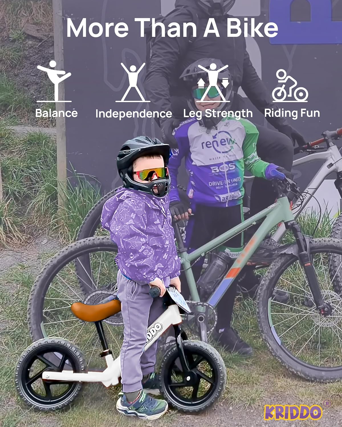 KRIDDO Toddler Balance Bike 2 Year Old, Age 24 Months to 5 Years Old, 12 Inch Push Bicycle with Customize Plate (3 Sets of Stickers Included), Gift Bike for 2-3 Boys Girls, White - Image 2