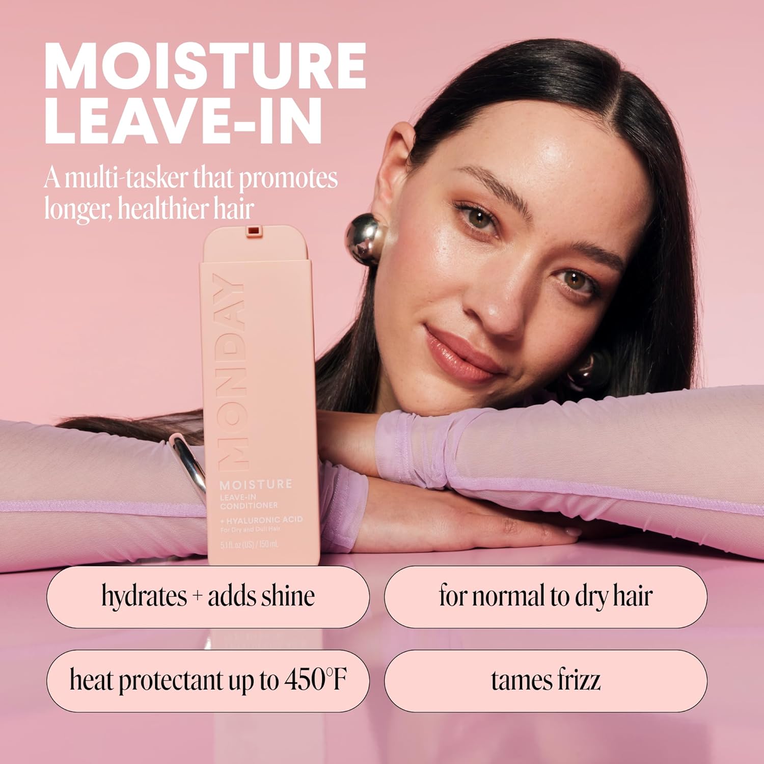 MONDAY HAIRCARE MOISTURE Leave in Conditioner with Hyaluronic Acid, Jojoba & Almond Oil, Shea Butter& Wheat Protein for Dry & Dull Hair 150mL - Image 3