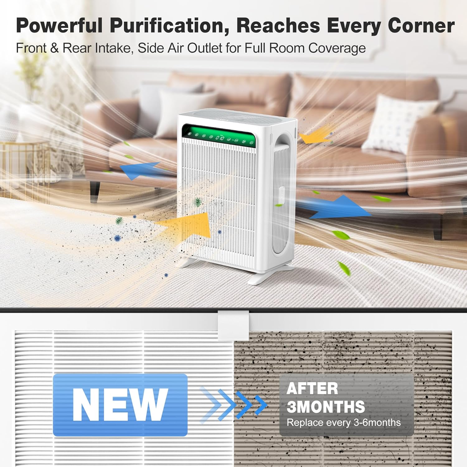 KNKA Genuine Air Purifier Replacement Filter for APH4000, 2-Pack HEPA & Activated Carbon Filters, Captures Allergens, Odors, Dust & Pollen, Standard Filter – White - Image 2