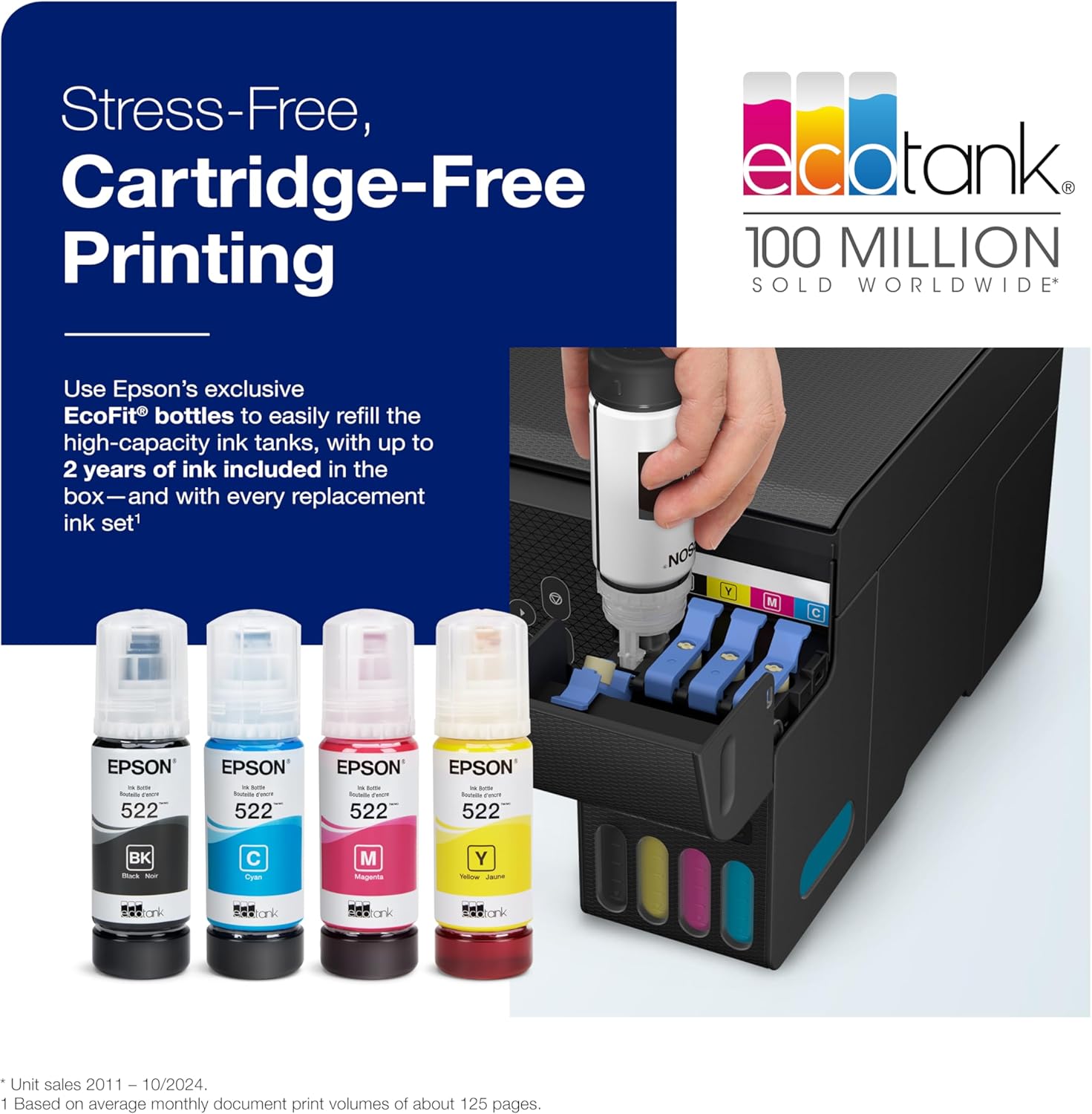 Epson EcoTank ET-2800 Wireless Color All-in-One Cartridge-Free Supertank with Scan and Copy, The Ideal Basic Home Printer - Black - Image 2