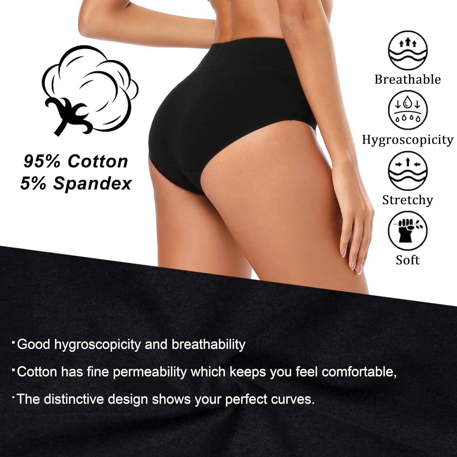 Molasus Women's Cotton Underwear High Waisted Full Coverage Ladies Panties (Regular & Plus Size) - Image 2