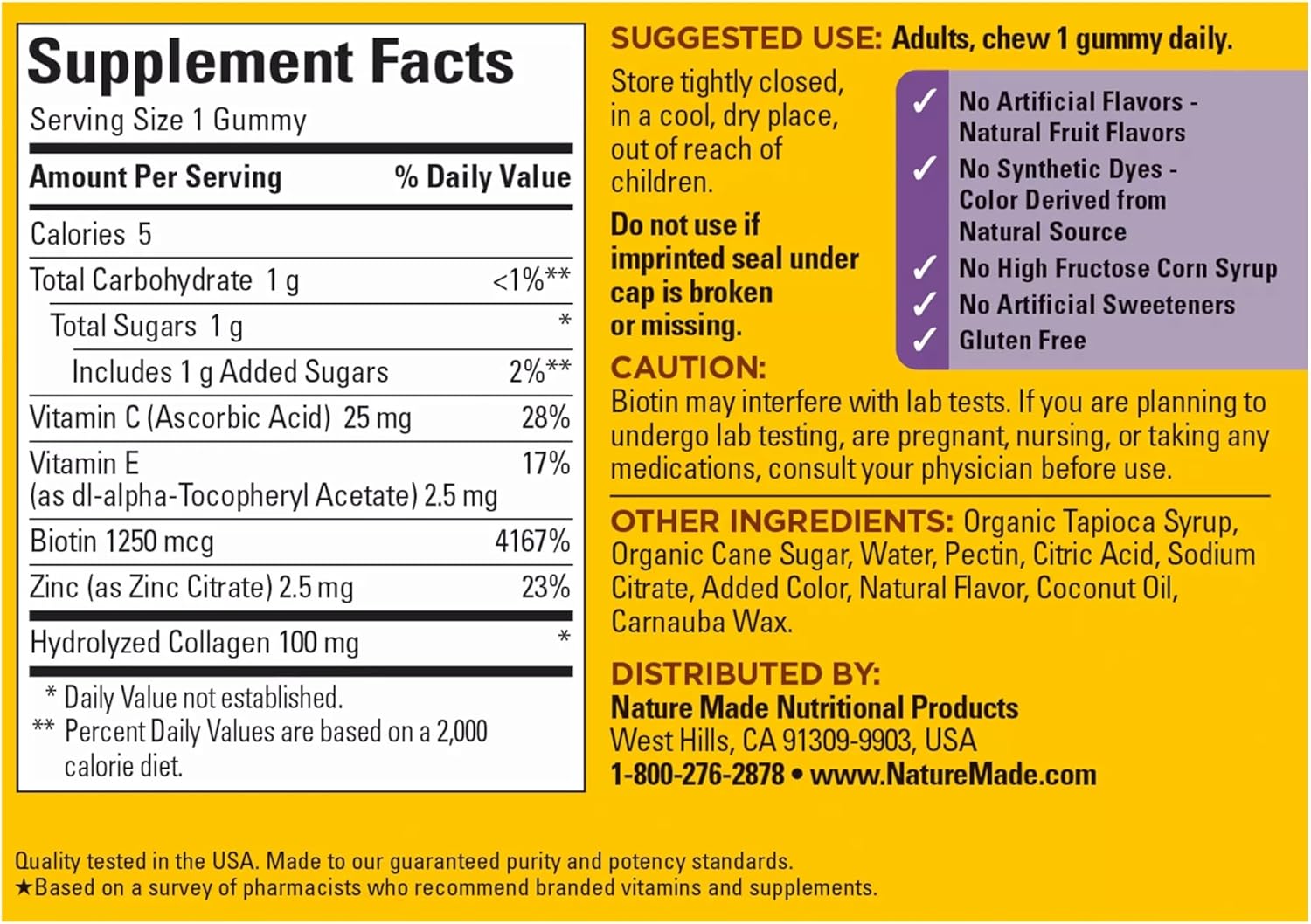 Nature Made Collagen Gummies with Vitamin C, Zinc, Biotin, Hydrolyzed Collagen Peptides for Women and Men, Healthy Skin Support Supplement, 60 Gummies, 60 Day Supply - Image 7