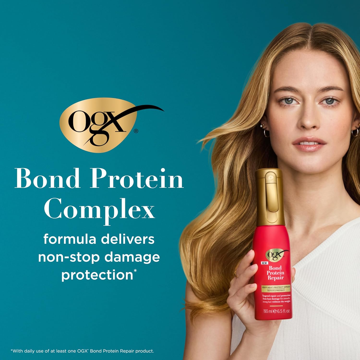 OGX Repair & Protect Bond Protein Repair 450°F Heat Protect Spray, Weightless Repair Mist for Nonstop Damage Protection* for All Hair Types, Heat Spray Preps Hair for Styling, 6.5 fl. oz - Image 5