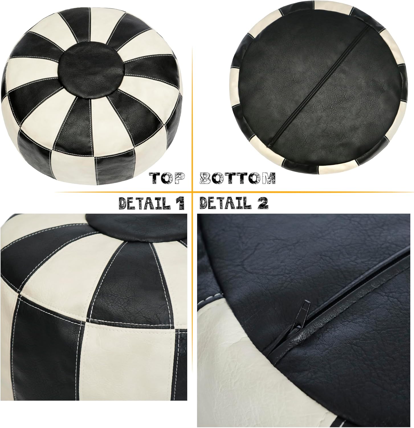 Thgonwid Unstuffed Moroccan Ottoman Pouf Cover, Ottoman Footstool Storage Solution, Bean Bag Chair, Foot Rest, Multi-Black&White - Image 6