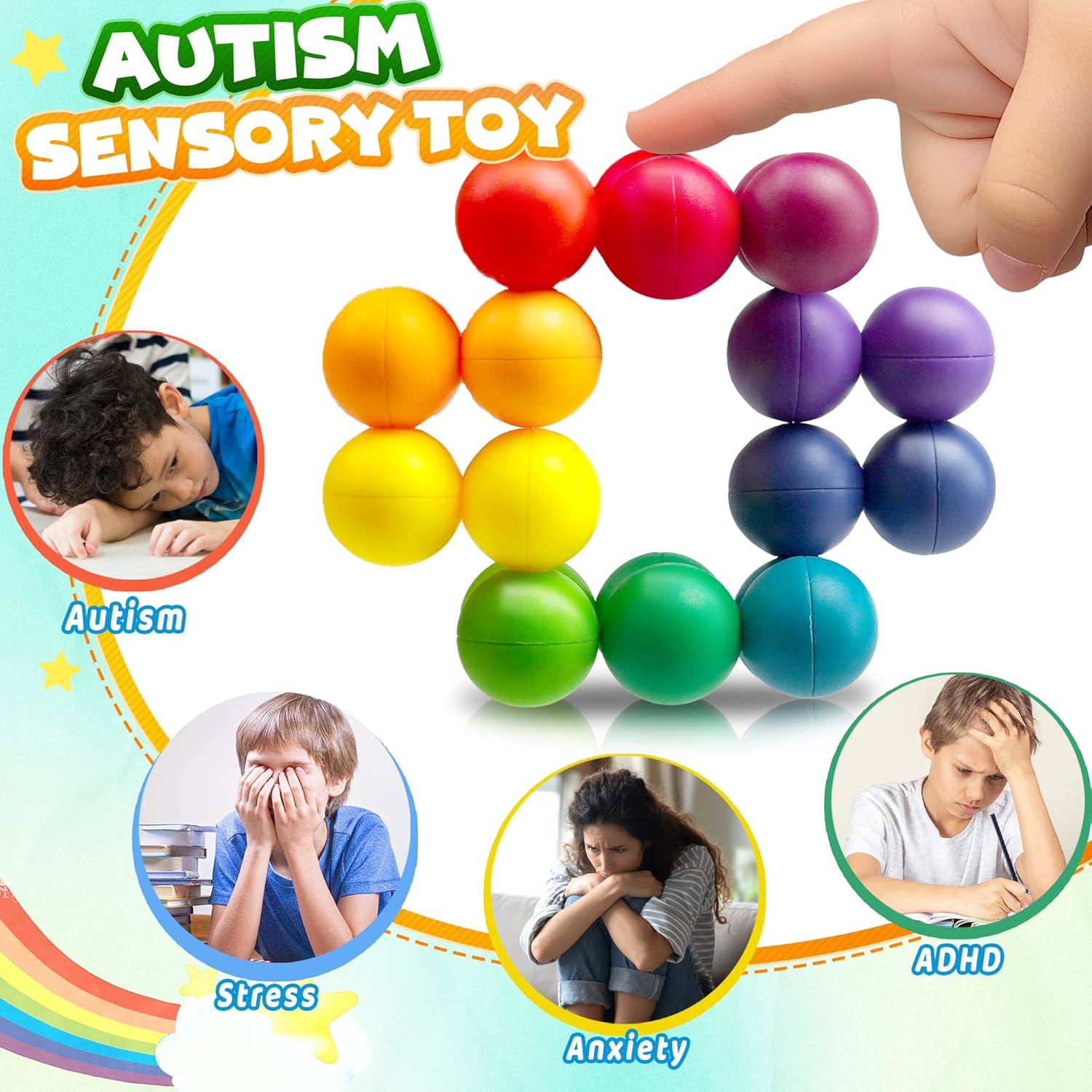 Sensory Autism Balls Toy for Toddler Kids, Airplane Travel Toys for Age 3-5 5-7 3-4 4-8 School Fidget Classroom Autistic Calm Down Treasure Prize Box Dementia Activities Easter Basket Stuffers Gifts - Image 2