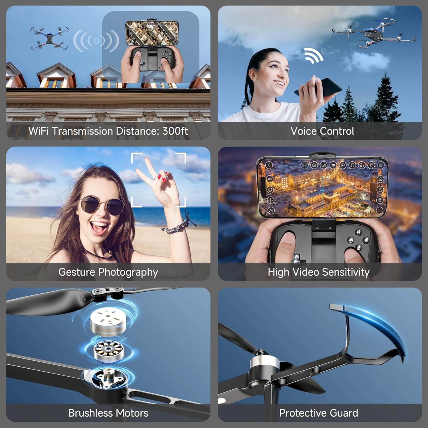 Drones with Camera for Adults 4K Brushless Motor Drone for Kids Beginners, FPV Foldable RC Quadcopter with Propeller Guards, 2 Batteries, 1500mAh, 130° Lens, WiFi, Voice Control, Gesture Photography, Gift Toys for Men Boys - Image 2