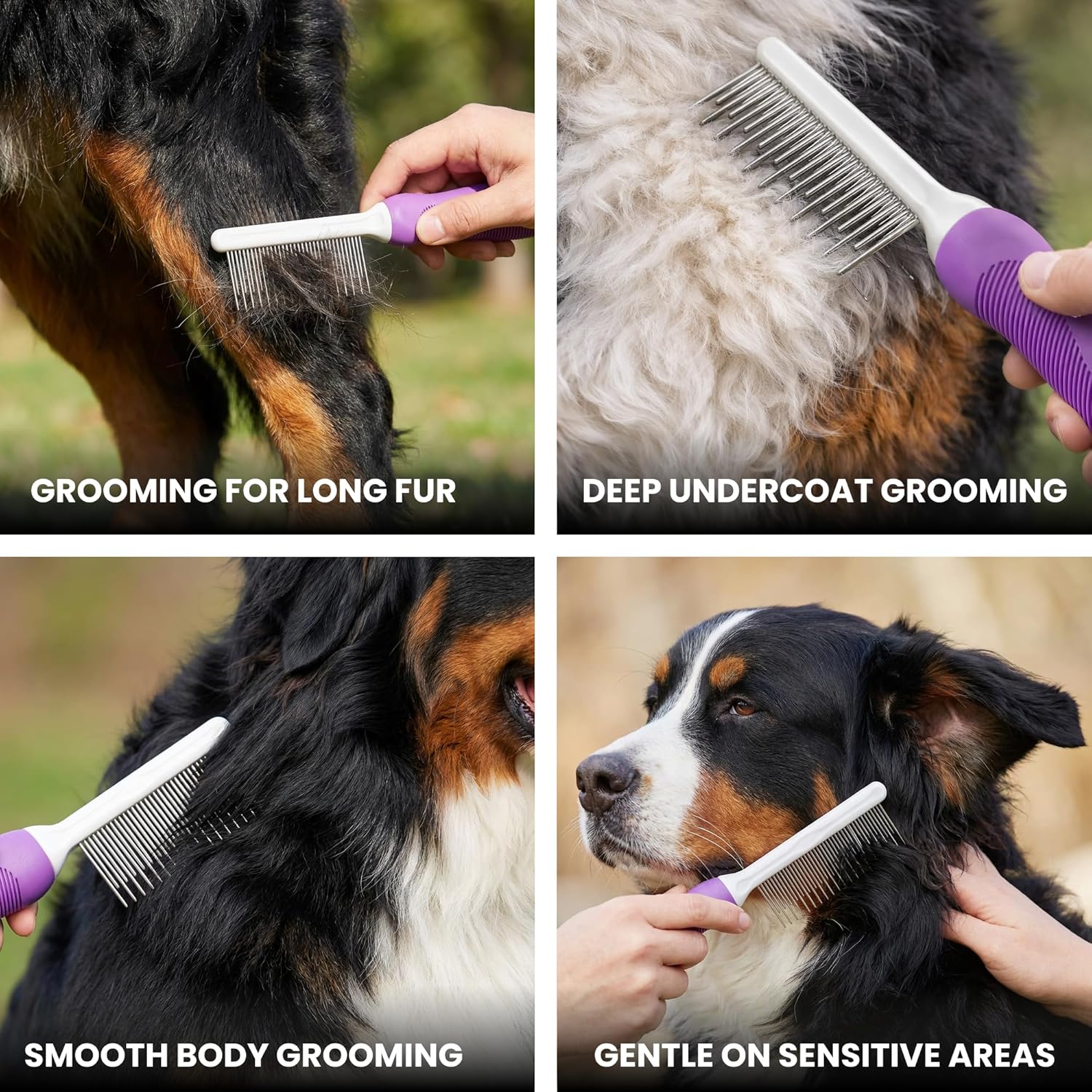 Poodle Pet Detangling Pet Comb with Long & Short Stainless Steel Teeth for Removing Matted Fur, Knots & Tangles – Detangler Tool Accessories for Safe & Gentle DIY Dog & Cat Grooming - Image 4