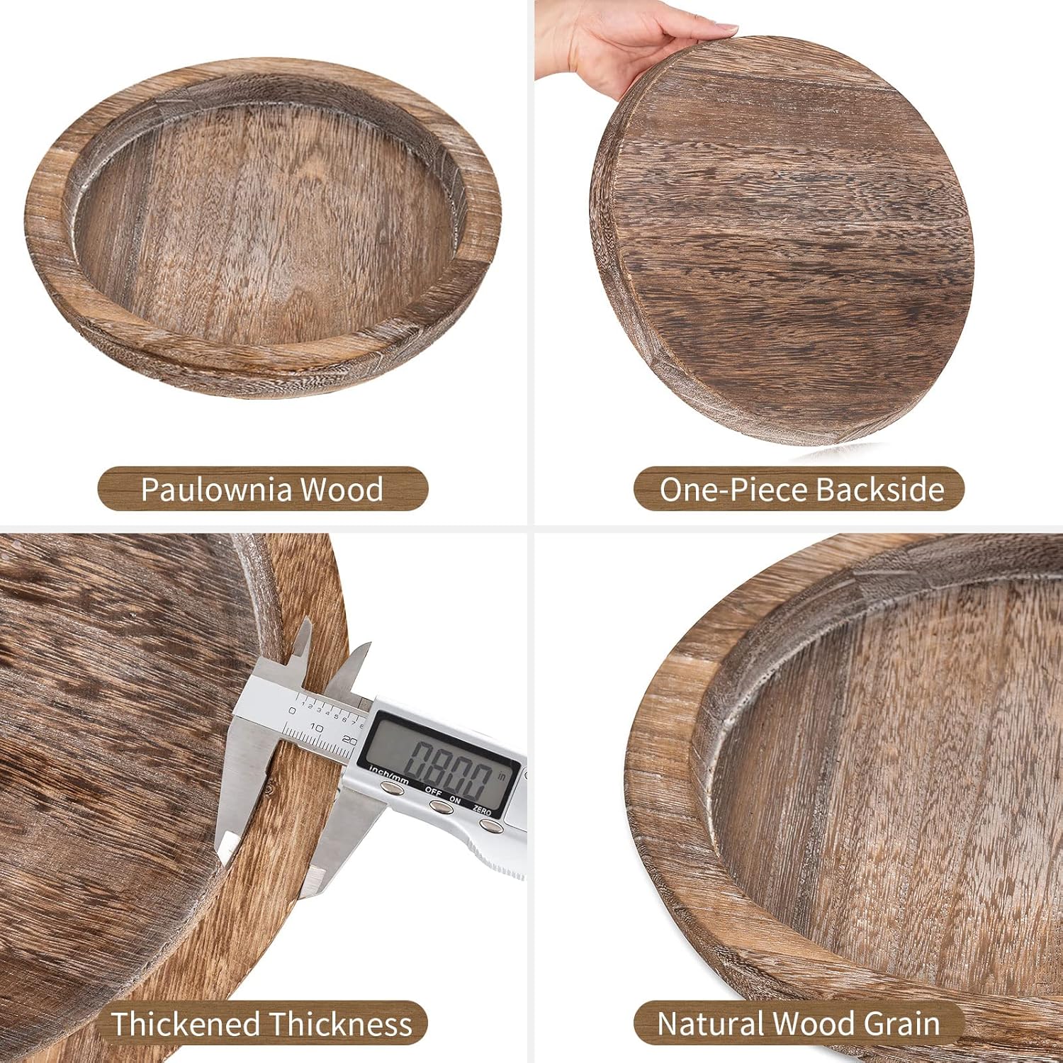 Hanobe Candle Plate Holder Tray: Round Wood Decorative Candle Plate - Rustic Farmhouse CoffeeTable Decor - Tealight Pillar Trays for Home Decor (Distressed) - Image 9