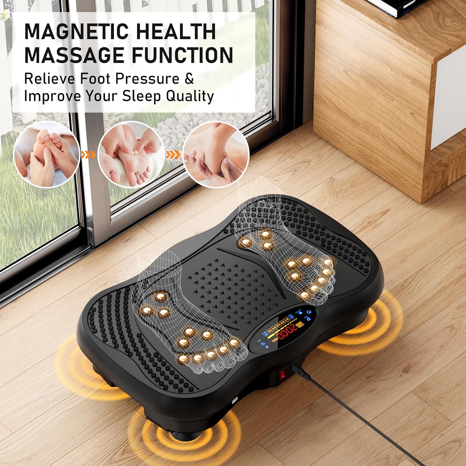 Vibration Plate Exercise Machine, 130 Levels Full Body Workout Vibrating Plate for Lymphatic Drainage Weight Loss, 450 Lbs Capacity Shake Platform with Resistance Bands Bluetooth for Women Men - Image 5