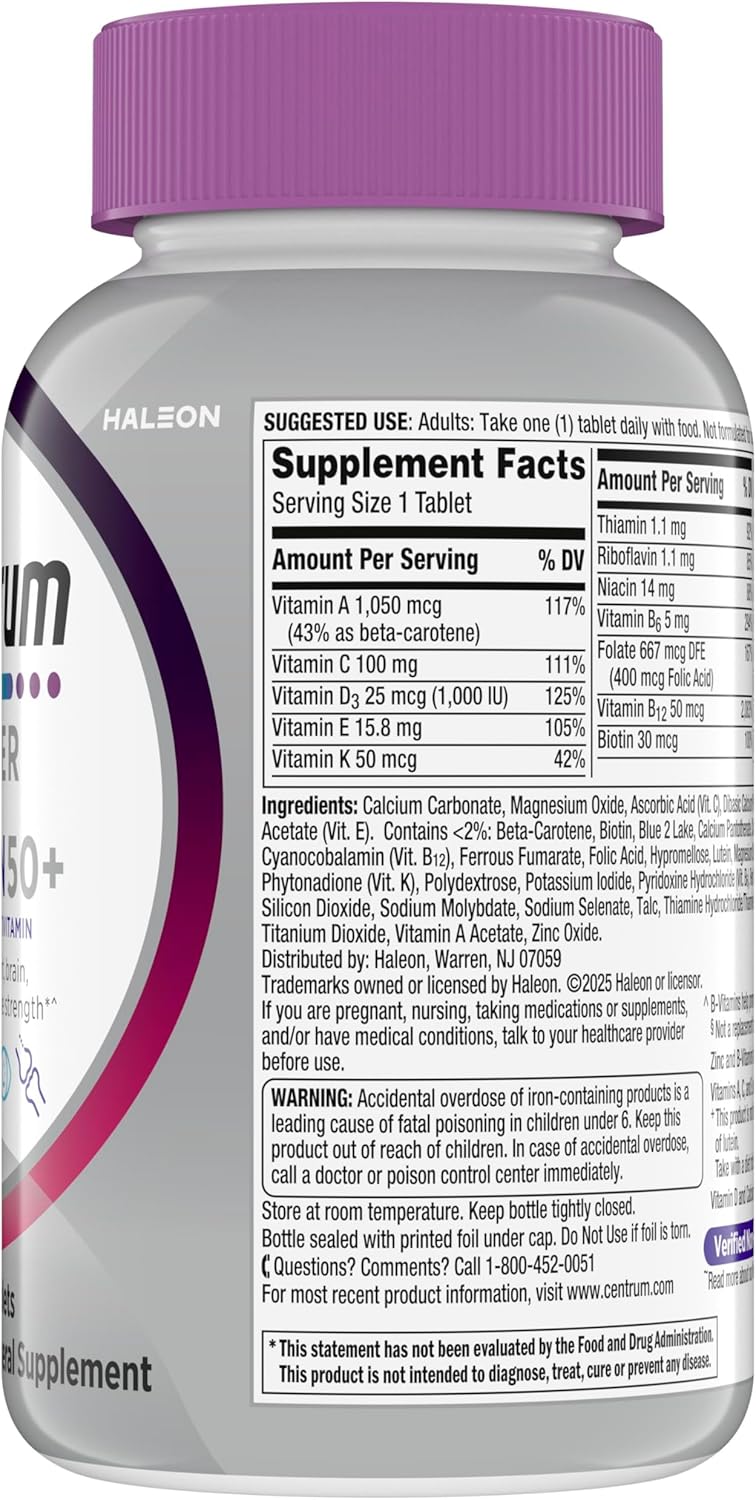 Centrum Silver Women's Multivitamin for Women 50 Plus, Multivitamin/Multimineral Supplement with Vitamin D3, B Vitamins, Non-GMO Ingredients, Supports Memory and Cognition in Older Adults - 200 Ct - Image 14