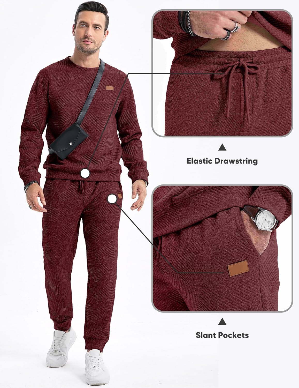 JMIERR Men's 2 Piece Outfits Knit Jacquard Pullover Sweatshirt Tracksuit & Joggers Sweatpants Sweatsuit Sets with Pockets - Image 5